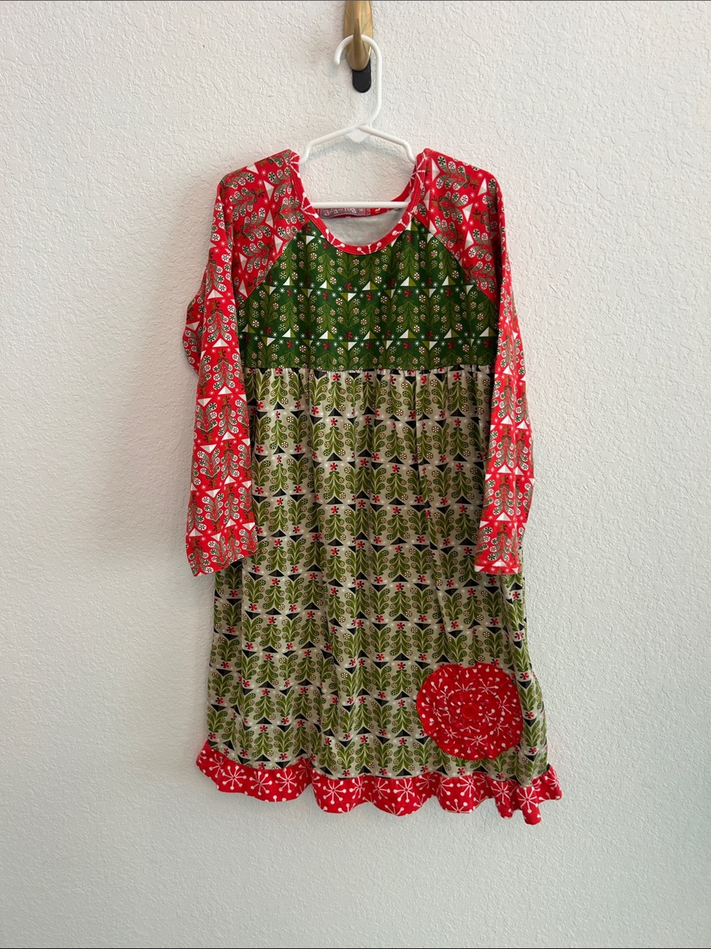 Jelly The Pug Red and Green Holiday Print Dress festive Christmas girls size 14